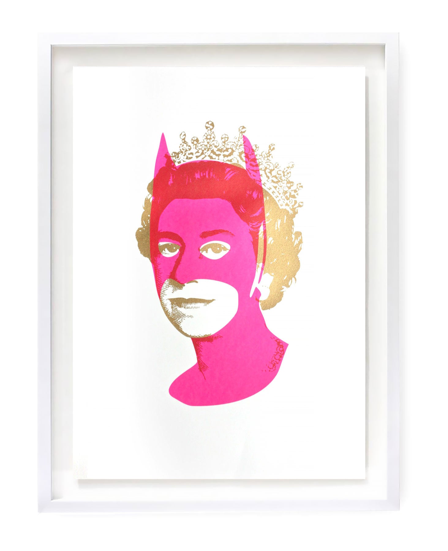 Pink Batman with gold Queen Elizabeth silkscreen print